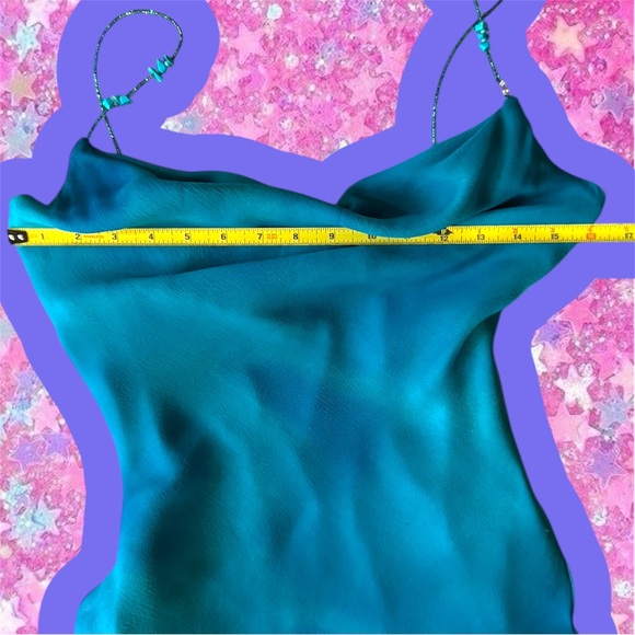 Cache Vintage Y2K Silk Turquoise Bias Cut Gown Sz 2 Dress Slip Fairy Mermaid - Picture 15 of 16